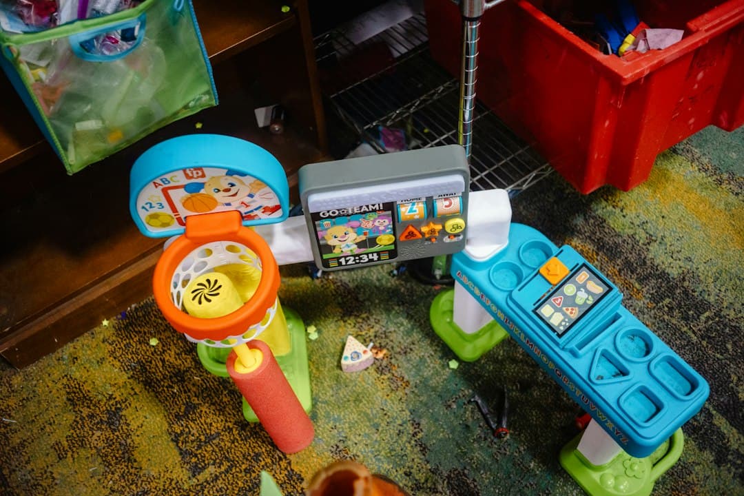 Children's toys scattered on the floor