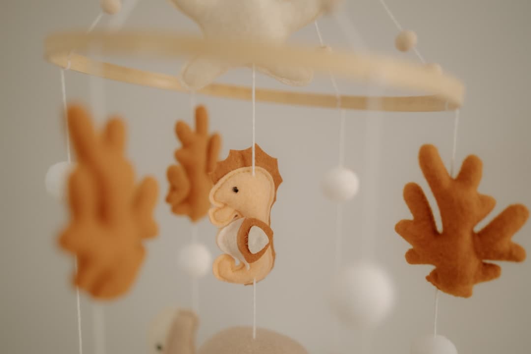 Felt seahorse and coral mobile for baby crib